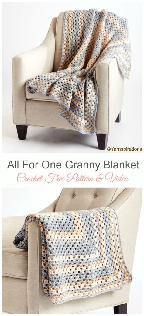 Bernat All For One Granny Square Blanket Crochet Free Pattern Never Ending Granny Square Blanket, Infinity Granny Square Blanket, Crochet Blanket Bulky Yarn, Granny Square Blanket Tutorial, Bulky Yarn Patterns, Crochet Granny Square Afghan, Granny Pattern, Crochet Square Blanket, Crochet Afghan Patterns Free