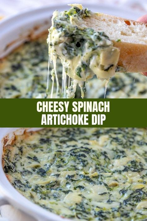 Cheesy spinach and artichoke dip is a favorite restaurant appetizer you can make at home easily in 30 minutes! Creamy, cheesy, and loaded with flavor, it's sure to be a crowd pleaser. Cheesy Spinach Artichoke Dip, Restaurant Appetizers, Spinach And Artichoke Dip, Cheesy Spinach, Artichoke Dip Recipe, Cheesecake Dip, Best Appetizer Recipes, Finger Foods Easy, Spinach Artichoke Dip