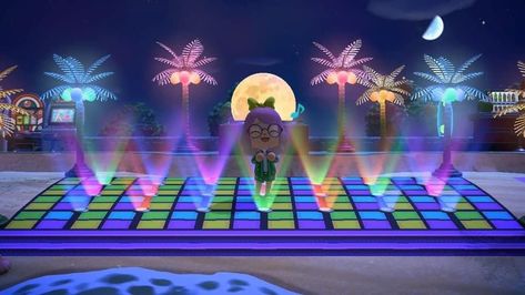 Dance Floor Animal Crossing, Animal Crossing Disco Floor, Carnival Floor Animal Crossing, Acnh Neon Design Code, Acnh Neon Design, Glow In The Dark Sticker Acnh Design, Animal Crossing Game, Dance Floor, Animal Crossing