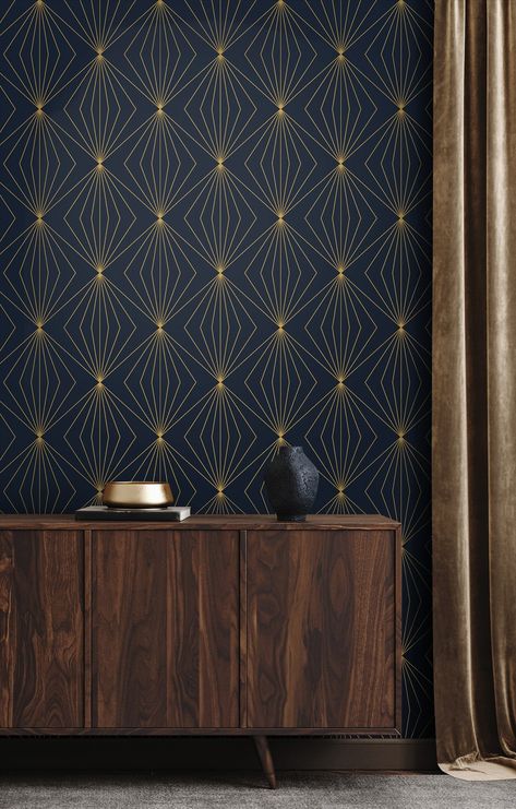 Mid Century Modern Wallpaper, Modern Wallpaper Designs, Geometric Pattern Wallpaper, Farmhouse Living Room Decor Ideas, Diamond Vector, Art Deco Wallpaper, Art Deco Home, Pattern Repeat, Modern Wallpaper