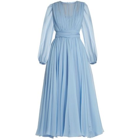 Dolce & Gabbana Gathered silk-chiffon dress found on Polyvore featuring dresses, dolce & gabbana, light blue, blue midi dress, ruching dress, shirred dress, mid calf dresses and dolce gabbana dress Shifon Dress Chiffon Style, Light Blue Long Dress, Light Blue Midi Dress, Blue Pleated Dress, Powder Blue Dress, Blue Dress Outfits, Dresses Light Blue, Rouched Dress, Soiree Dress