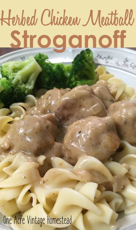 Turkey Meatball Stroganoff, Quick Meatballs, Ground Chicken Meatballs, Meatball Stroganoff, Herbed Chicken, Chicken Thights Recipes, Chicken Broth Recipes, Low Calorie Chicken, Meatball Dinner