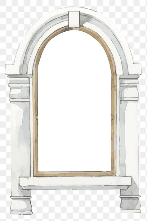 Window Watercolor Painting, Png Architecture, Window Png, Window Watercolor, Comp Sci, Window Arch, House Outline, Arch Window, Plant Texture