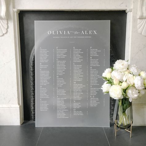 Acrylic Wedding Table Plan/Seating Chart. #acrylic #wedding #sign #tableplan #seating #lucite #perspex #plexiglass Table Seating Chart, Signing Table Wedding, Botanical Wedding Invitations, Gold Foil Wedding, Wedding Table Plan, Frosted Acrylic, Table Plan, Seating Plan, Seating Chart Wedding