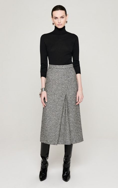 Grey Midi Skirt Outfit, Flannel Dresses, Corporate Wardrobe, 가을 패션, Skirt Design, Work Fashion, Moda Fashion, Skirt Outfits, Look Fashion