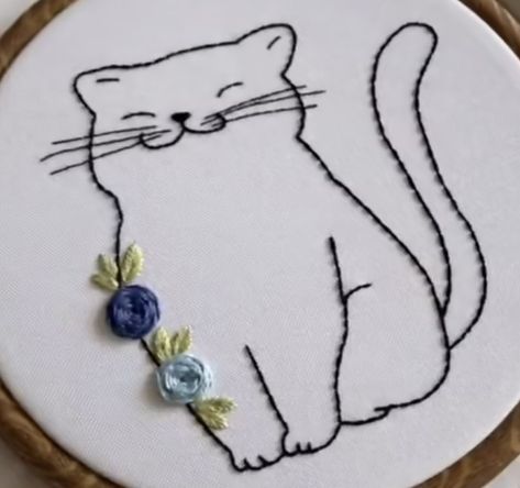 Cute Cat Embroidery, Cat Hand Embroidery Pattern, Cute Cat Embroidery Simple, Embroidery Cat Face, Embroidered Cat Simple, Hand Embroidery Letters, Cat Embroidery Design, Embroidery Letters, Handmade Embroidery Designs