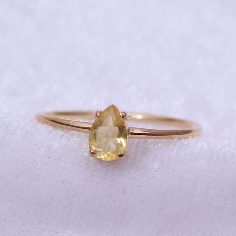 Pear Rings, Citrine Wedding Ring, Citrine Wedding, Birthday Gift Ring, Pear Ring, Minimalist Engagement Ring, Plain Bands, Etsy Gold Ring, Gold Filled Ring