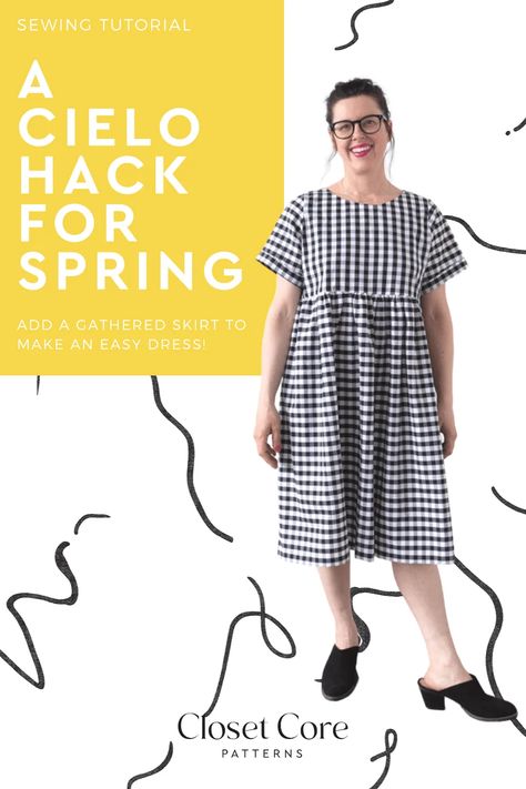 Add a gathered skirt to our Cielo top to make this easy spring dress! We'll show you how to make three versions in this pattern hacking tutorial. Cielo Top, Pattern Hacking, Dress Hack, Indie Patterns, Closet Core Patterns, Spring Closet, Top Sewing, Handmade Wardrobe, Top Sewing Pattern