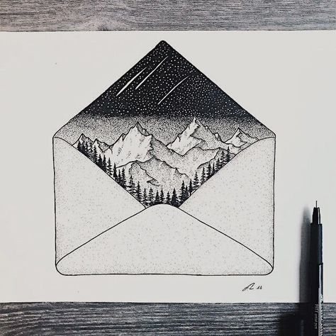 Tato Lengan, Mountain Drawing, Art Sketches Doodles, Travel Drawing, Art Sketches Pencil, 흑백 그림, Pencil Art Drawings, Mountain Art, Ink Illustrations