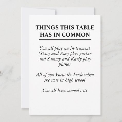 Help your guests get to know each other with these table top signs. Add interesting facts and things your guests have in common. Thoughtful Wedding Details, Wedding Extras Touches, Little Wedding Details, Wedding Notes, Hippie Wedding, Future Wedding Plans, Cute Wedding Ideas, Chapel Wedding, Christmas Wedding