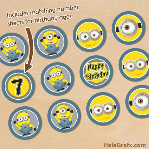 FREE Printable Minions Cupcake Toppers with Age Numbers Minion Thank You, Printable Minions, Minion Treats, Minions Birthday Party Decorations, Minion Cupcake Toppers, Minion Party Theme, Minion Cupcake, Geek Birthday, Minion Card