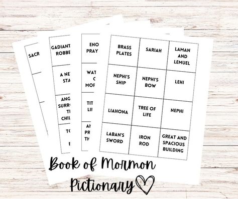 Lds Pictionary Words, Book Of Mormon Charades, Book Of Mormon Games For Youth, Lds Pictionary, Book Of Mormon Games, Pictionary Words, Book Of Mormon Scriptures, Mutual Activities, Book Of Mormon Stories