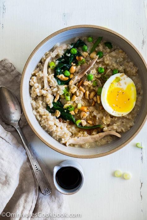 Savory Oatmeal with Chicken and Spinach | Omnivore's Cookbook Oatmeal Bowl, Savory Oatmeal, Best Chinese Food, Authentic Chinese Recipes, Chicken And Spinach, Oatmeal Bowls, Easy Chinese Recipes, Restaurant Dishes, Spinach Recipes