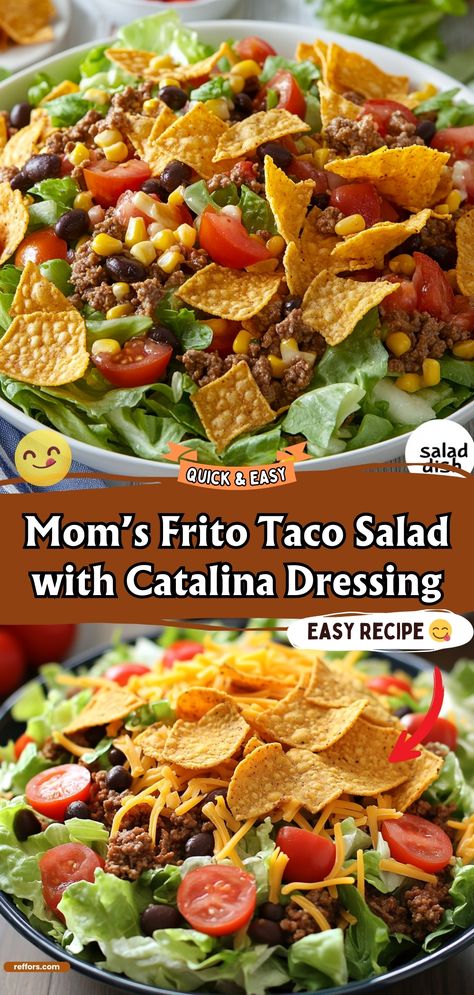 Mom’s Frito Taco Salad with Catalina Dressing Taco Salad With Fritos And Catalina, Mexican Salad With Catalina Dressing, Chopped Taco Salad, Salad With Fritos And Catalina Dressing, Taco Salad With Thousand Island Dressing, Frito Salad With Catalina Dressing, Food To Bring To A Potluck, Taco Salad Catalina Dressing, Taco Salad With Fritos