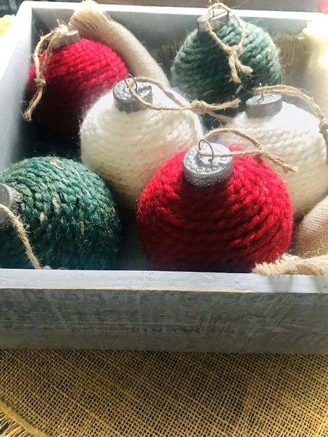 Christmas Crafts Using Old Sweaters, Magical Crafting, Bell Craft, Yarn Ornaments, Yarns Ornaments, Yarn Trees, Cider House, Sustainable Christmas, Farmhouse Ornaments