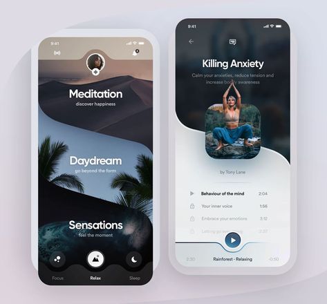 Meditation App for @orizon.design . . . . #meditation #meditationapp #meditationapps #calmapp #relax #mindful #mindfulness #yogaapp #yoga… To Do App, App User Interface, Ui Design Mobile, Yoga App, Uiux Design, Ux Inspiration, Meditation App, Mobile App Design Inspiration, App Interface Design