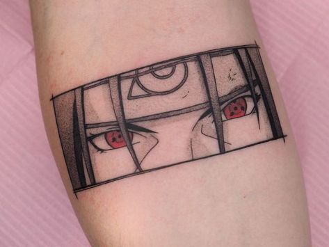 Itachi Uchiha Small Tattoo, Itachi Tatoos Design, Anime Square Tattoo, Sasuke Eyes Tattoo, Itachi Sharingan Tattoo, Naruto Small Tattoos, Itachi Eyes Tattoo, Naruto Eyes Tattoo, Naruto Shippuden Tattoo Ideas