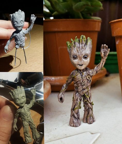 Groot Sculpture, Marvel Diy, Guardian Of The Galaxy, Punisher Logo, Marvel Party, Groot Marvel, Clay Fairy House, Toy Sculpture, Baby Groot