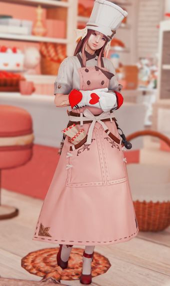 Sweet Baker | Eorzea Collection Baker Character Design, Baker Character, Baker Outfit, Ffxiv Glamour, Gaming Stuff, Eorzea Collection, Final Fantasy Art, Leg Work, Final Fantasy Xiv