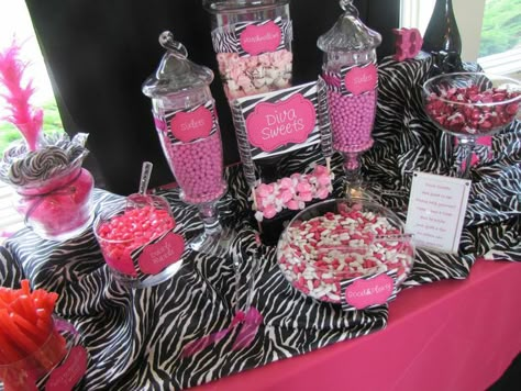 mason jar centerpiece in pink and zebra print | Pink and zebra print candy buffet 2000s Birthday Party Theme, Pink And Black Birthday, Zebra Wedding, Zebra Print Party, Pink Candies, Zebra Birthday Party, Pink Zebra Party, Zebra Birthday, Zebra Party