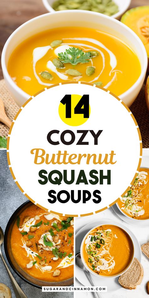 Cozy butternut squash soup recipes that are perfect for fall! 🍲🍂 Warm, creamy, and full of flavor, these soups are a must-try for the season. Easy to make and absolutely delicious! Save this pin for your cozy recipe collection! 📌✨ Soup Squash Butternut, Butternut Squash Soup Cinnamon, Soup Recipes With Butternut Squash, Spiced Butternut Squash Soup, Acorn Squash Bisque, Whole 30 Butternut Squash Soup, Fall Soup Recipes Vegetarian, Best Butternut Squash Soup Recipes, Roasted Butternut Squash Soup Recipes