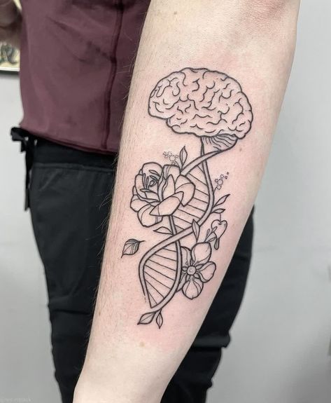 Brain Tree Tattoo, Fine Line Brain Tattoo, Neuroscience Tattoos, Neuroscience Tattoo, Brain Tattoo Ideas, Tattoo Down Spine, Brain Tattoo, Medical Tattoo, Nurse Tattoo