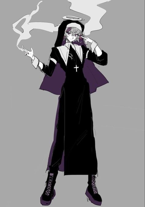 Male Nun Oc, Anime Nun Character Design, Male Nun Character Design, Battle Nun Character Design, Nun Outfit Drawing, Nun Character Design, Nun Clothes, Priest Character Design, Nun Design