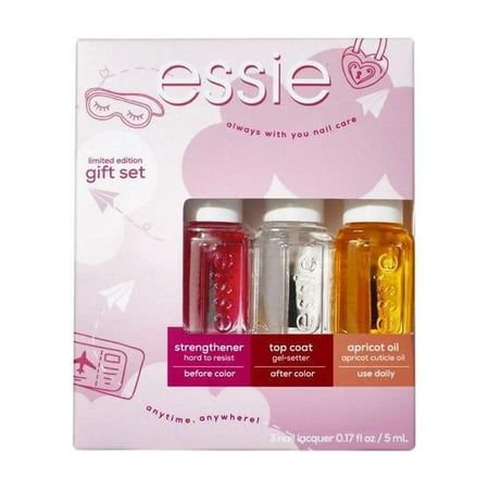 essie Care Kit - Strengthener, Top Coat, & Apricot Oil - Holiday Gift Set Essie Gel Nail Polish, Holiday Nail Polish, Best Nail Polish Brands, Essie Nail Polish Colors, Nail Polish Gift Set, Quick Dry Nail Polish, Nail Polish Gift, Instant Nails, Cute Nail Polish