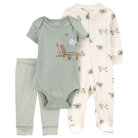 Get your baby dressed up in total comfort for playtime with this Baby Carter's Green Turtle 3-Piece Sleep and Play Set. Click on this BABY ESSENTIALS & APPAREL GUIDE to find everything you need to keep your baby healthy and happy! FEATURES 3-piece set includes one sleep and play, one short sleeve bodysuit and pants Overlap shoulders for easy over-the-head dressing! Strong snaps keep up with wear, wash, repeat Sleep & play zips both ways Covered elastic waistband for a comfy fitFABRIC & CARE Cott Carter Kids, Green Turtle, Carters Baby Boys, Green Baby, Boys Set, Baby Set, Play Set, Newborn Boy, Short Sleeve Bodysuit