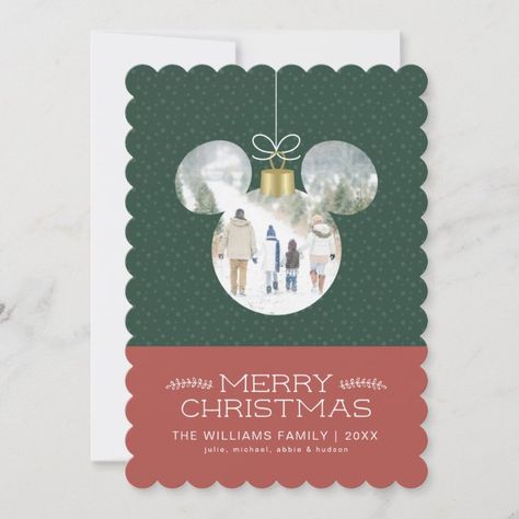 Christmas Ornament With Photo, Disney Christmas Cards, Disney Christmas Gifts, Mickey Mouse Christmas Ornament, Mickey Mouse Photos, Photo Christmas Card, Disney Cards, Happy Holiday Cards, Disney Princess Party