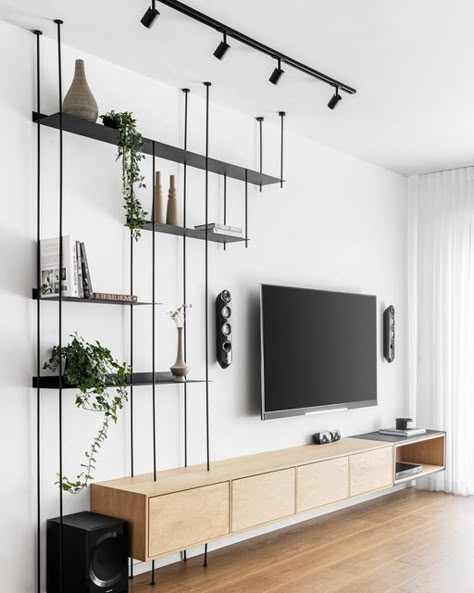 Tv Wall Shelves Design, Living Room Tv Stand Decor, Ceiling Mounted Shelves, Modern Living Room Tv Wall, Tv Wall Mounted, Modern Living Room Tv, Storage Solutions For Small Spaces, Tv Wall Shelves, Vertikal Garden