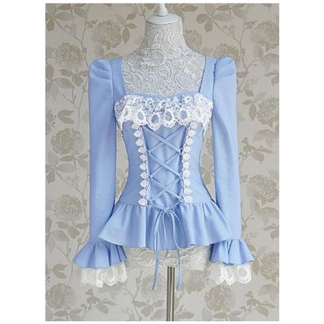 Blue Lacey Lolita Blouse ❤ liked on Polyvore featuring tops, blouses, blue blouse and blue top Lace Long Sleeve Shirt, Sleeves Designs For Dresses, Designs For Dresses, Moda Vintage, Fashion Design Clothes, Lace Shirt, Lolita Dress, Blue Top, Mode Vintage