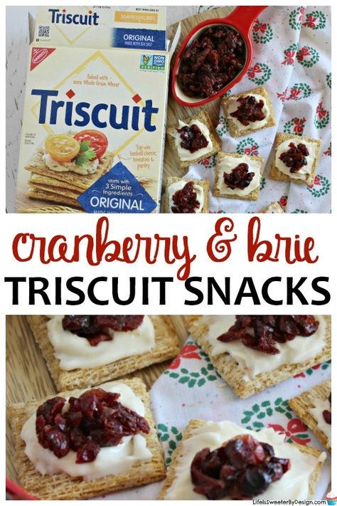 Cranberry and Brie Triscuit snacks only take minutes to make and look wonderful on a holiday platter. This is an easy Triscuit recipe that tastes amazing! via @sweeterbydesign Triscuit Toppings, Triscuit Appetizers, Appetizers Brie, Cracker Appetizers, Cranberry And Brie, Triscuit Recipes, Brie Appetizer, Holiday Platters, Thanksgiving Time