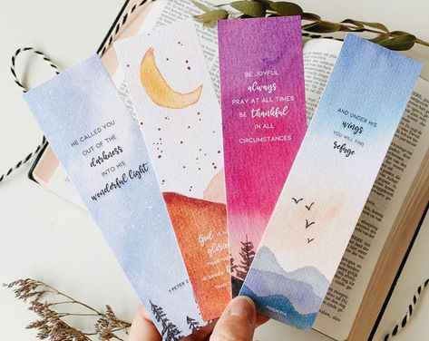 Handmade Watercolor Nature Art Bookmarks 4 Bible Verse - Etsy Bible Verse Bookmarks, Art Bookmarks, Diy Bookmark, Bible Bookmark, Message Of Encouragement, Watercolor Galaxy, Watercolor Bookmarks, Encouraging Bible Verses, Scripture Cards