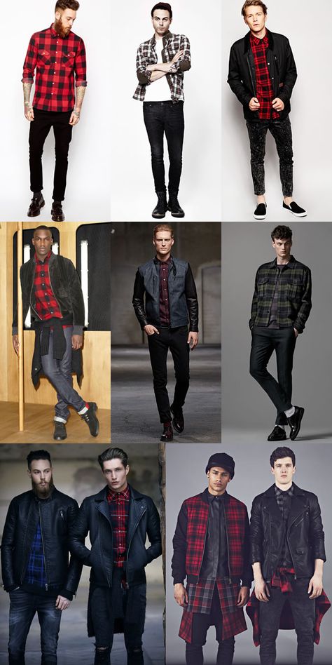 Men's Check Shirts - Modern Rockabilly-Inspired Outfit Inspiration Lookbook Modern Rock Outfit Men, Rock And Roll Men Outfits, Mens Check Shirt Outfit, Mens Rockabilly Fashion, Rock And Roll Outfits Men, Rock And Roll Outfits For Men, Rock Fashion Men, Rockabilly Man, Rock Outfit Men