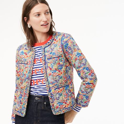 J.Crew: Quilted Lady Jacket In Liberty® Margaret Annie Print For Women Jcrew Coat, Lady Jacket, Slim Fit Tuxedo, Crew Clothing, Tweed Jacket, Quilted Jacket, Sewing Inspiration, Perfect Shirt, Blazers For Women