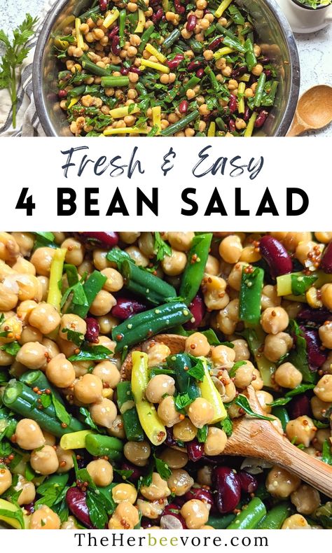 Green And Yellow Bean Salad, Yellow Bean Salad, 4 Bean Salad Recipe, Yellow Beans Recipe, 4 Bean Salad, Sweet Green Beans, Easy Vinaigrette, Four Bean Salad, Chickpea Recipes Easy