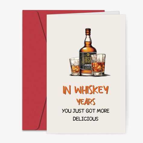 PRICES MAY VARY. FRONT MESSAGE:In Whiskey Years ,You Just Got More Delicious.The whiskey bottle and glass have a superb design with vivid colours, while the handwritten font adds a personal touch. FUNNY BIRTHDAT CARD:This humorous greeting card is perfect for the top-shelf kind of partner, friend or family member who loves whiskey in your life! Ideal gift for 30th, 40th, 50th, 60th 70th Birthday. HIGH QUALITY: Printed on white, 350 gsm premium, recycled, smooth card. SIZE: 8" x 5.3" inches folde 30th Birthday Cards For Men, Bday Card For Dad, Bday Cards For Dad, Birthday Themes For Men, Birthday Party Themes For Men, Funny Birthday Cards For Men, Whiskey Birthday, Birthday Card For Dad, Cards For Men