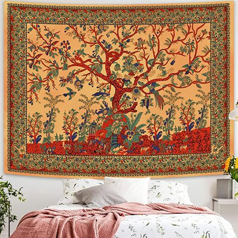 Simpkeely Tree of Life Tapestry, Aesthetic Indian Mandala Wall Hanging, Hippie Tie Dye Bohemian Tapestries Wall Art Décor for Bedroom, Dorm, Living Room 130cm x 150cm (Yellow) Aesthetic Indian, Tapestry Aesthetic, Tree Of Life Tapestry, Bohemian Wall Tapestry, Dorm Living Room, Mandala Tapestries Wall Hangings, Mandala Wall Hanging, Hippie Tapestry, Indian Mandala