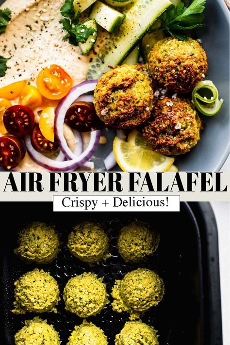 Falafel Air Fryer Recipe, Air Fryer Falafel, Healthy Balls, Falafel Recipes, Tahini Dressing Recipe, Hummus And Pita, Air Fryer Recipes Vegetarian, Baked Falafel, Lemon Tahini Dressing