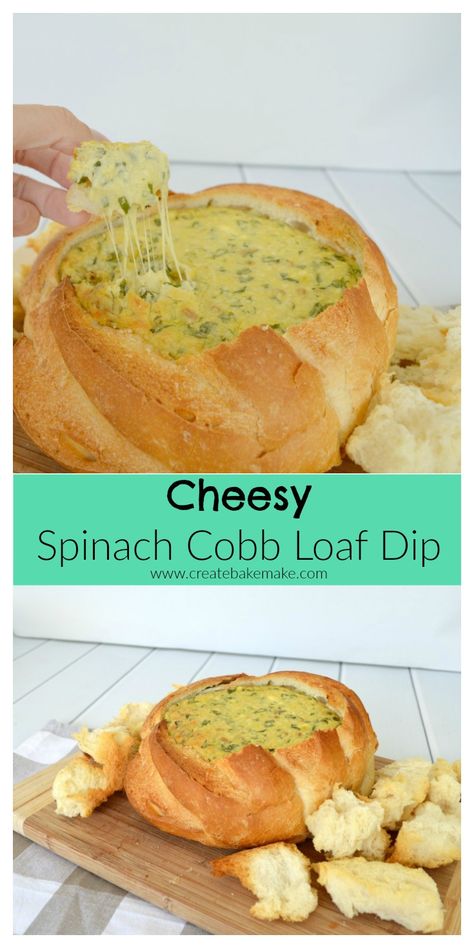 This simple Cheesy Spinach Cobb Loaf Dip is perfect for entertaining! Vegetarian Cob Loaf, Cobb Loaf Dip, Spinach Cob Loaf, First Bread Recipe, Cobb Loaf, Cob Loaf Dip, Cob Loaf, Loaf Recipes, Bread Bowls