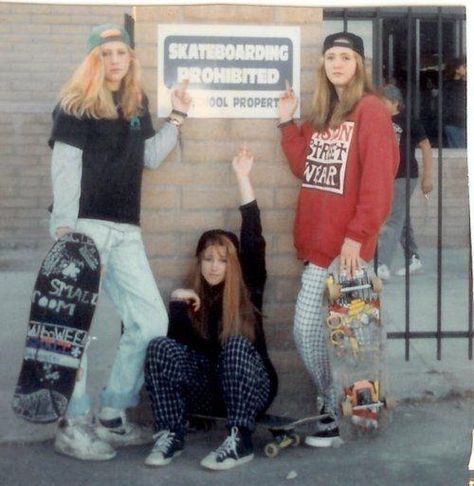 Skateboarding Prohibited 1988 90s Skater Girl, Skate Wallpaper, Skate Logo, Skater Girl Outfits Grunge, Skater Girl Aesthetic, 1990 Style, Skater Girl Style, 90s Skater, Skater Outfits