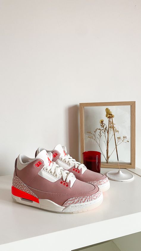 Pink Jordan 3, Jordan 3 Rust Pink, Sneakers Aesthetic, Shoes Board, Pink Jordans, Jordan Retro 3, Baby Jordans, Nike Air Jordan Shoes, Fall Closet