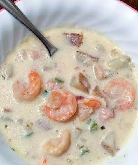 Shrimp & Clam Chowder | Just A Pinch Recipes Shrimp Cooking, Clam Chowder Soup, Shrimp Chowder, Chowder Recipes Seafood, Shrimp Soup, Chowder Soup, Butter Shrimp, Seafood Soup, Clam Chowder