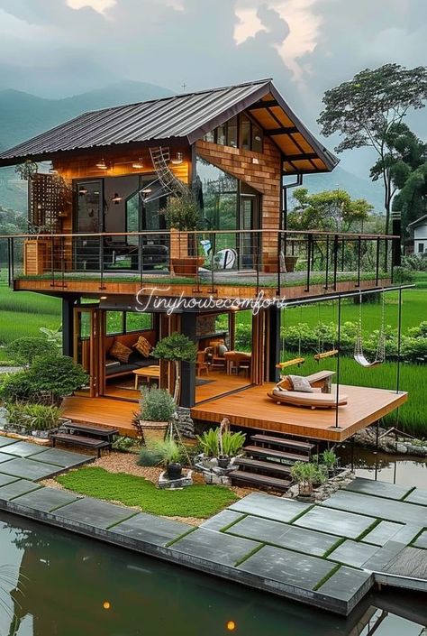 Where dreams fit perfectly. ❤️... - Tiny House Comfort Mini House With Pool, Bar Outdoor Design, Small Beach Houses, Tropical House Design, Bamboo House Design, Screen House, House On Stilts, Beach House Kitchens, Rest House