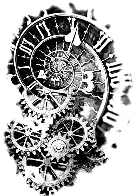 Clock Gears Tattoo, Old Clock Tattoo, Gears Tattoo, Clockwork Tattoo, Polka Tattoo Designs, Sam Tattoo, Realistic Owl Tattoo, Trash Polka Tattoos, Engine Tattoo