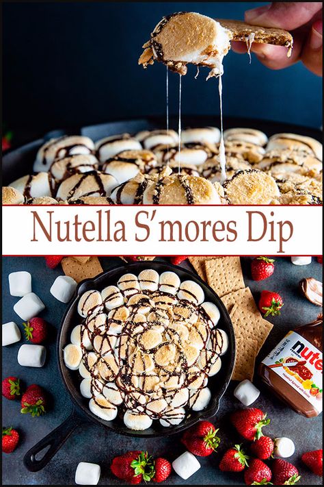 Desserts Recipes Chocolate, Smores Desserts, Nutella Dip, Two Ingredient Desserts, Moroccan Desserts, Entertaining Desserts, Cherry Jam Recipes, Smores Dip, Smores Dessert