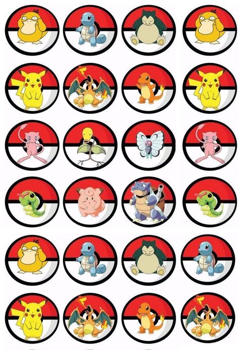 Cupcakes Pokemon, Pokeball Cupcakes, Pokemon Cupcakes Toppers, Pokemon Printables, Pokemon Cupcakes, Mew Pokemon, Pikachu Cake, Pikachu Pikachu, Pokemon Ball