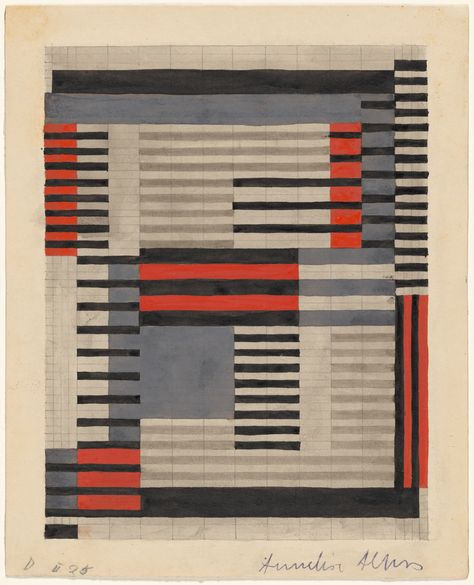 Anni Albers. Design for Smyrna Rug. 1925. Watercolor, gouache, and graphite on paper. 8 1/8 x 6 9/16" (20.6 x 16.7 cm). Gift of the designer. 394.1951. © 2019 The Josef and Anni Albers Foundation / Artists Rights Society (ARS), New York. Architecture and Design Bauhaus Textiles, Anni Albers, Josef Albers, Weaving Projects, Textile Artists, Museum Of Modern Art, Art Plastique, Design Sketch, Textile Art