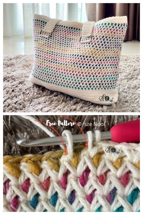 Large Handbag Free Crochet Patterns & Paid - DIY Magazine Sugarwheel Cotton Yarn Crochet Patterns, Crochet Candy Bag, Tapestry Bag Pattern Free, Cotton Yarn Crochet Patterns Free, Crochet Tote Bags Free Patterns, 2 Color Crochet, Crochet Totes, Crocheted Purses, Cotton Crochet Patterns